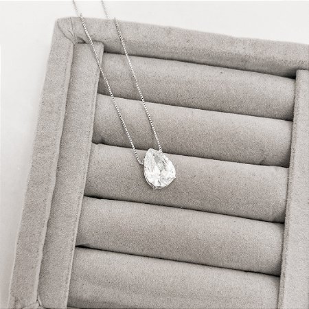 Colar zircônia gota cristal 14x10mm 45cm