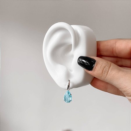Brinco base com zircônia gota azul 12mm
