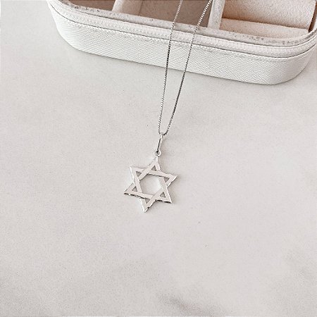 Colar pingente estrela de Davi 22mm 45cm