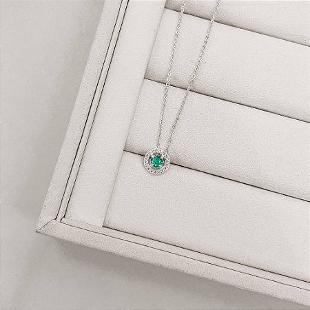 Colar zircônia redonda acqua com cravejado 9mm