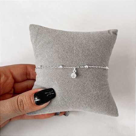 Pulseira entremeio bolas com pingente zircônia 5mm