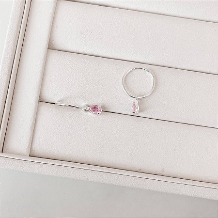 Argola 15mm pingente zircônia gota rosa