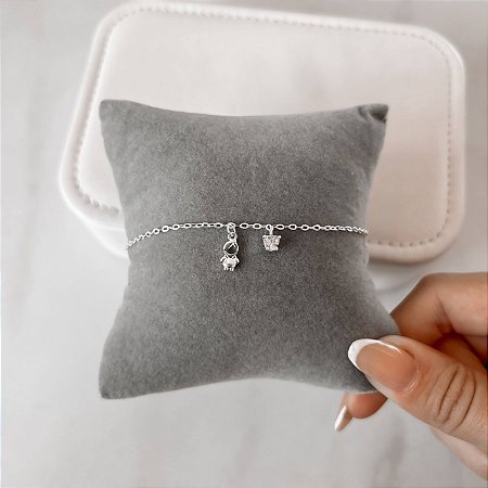 Pulseira pingentes menino e zircônia coração