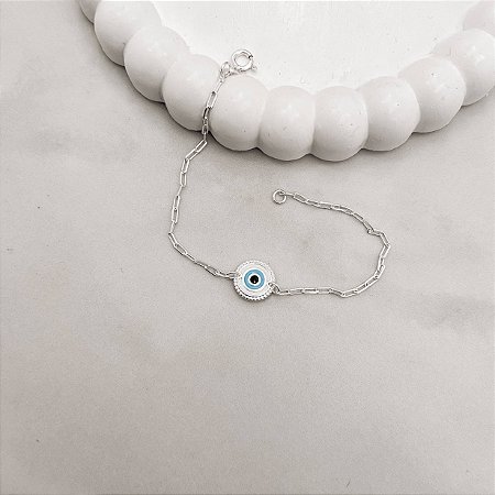 Pulseira entremeio medalha olho grego 11mm resina