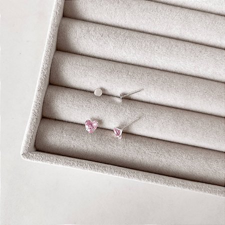 Dupla círculo e zircônia coração rosa