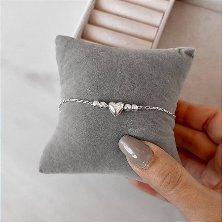 Pulseira entremeio coração 8mm com bolas corrente cartier
