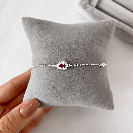 Pulseira entremeio zircônia gota cereja com cravejado 10mm e zircônia redonda 4mm