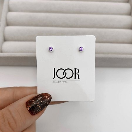 Brinco infantil zircônia 3mm lilás tarraxa baby