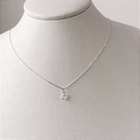 Conjunto brinco e colar zircônia redonda 5mm 40cm