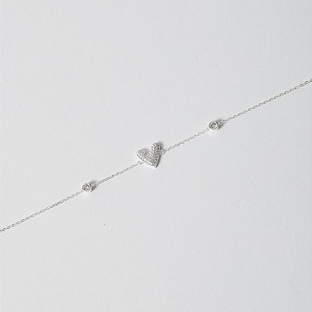 Pulseira entremeios zircônias e coração cravejado 10mm 16+5cm