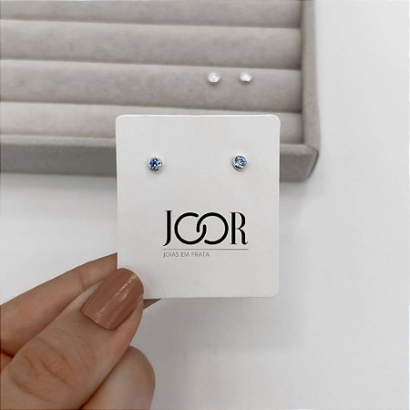 Brinco infantil zircônia 3mm azul tarraxa baby