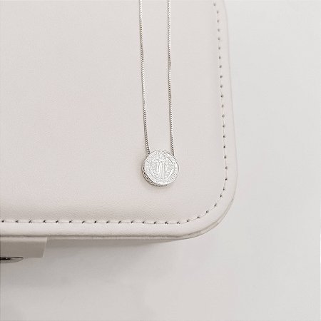 Colar medalha redonda São Bento 12mm 45cm