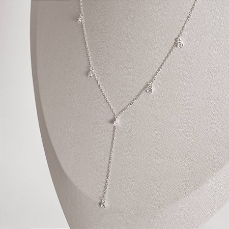 Gravatinha zircônias redonda e gota 3mm corrente cadeado 40+5cm