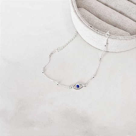 Pulseira entremeios olho grego 12mm com bolas