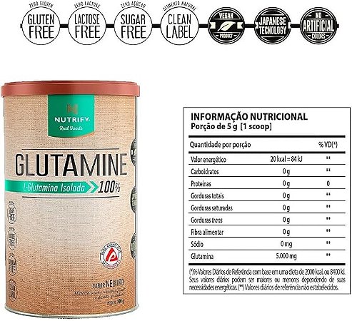 Glutamine L-Glutamina Isolada Neutro Nutrify 500g