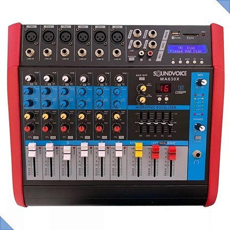 Mesa De Som Amplificada 6 canais mono Soundvoice Ma630x