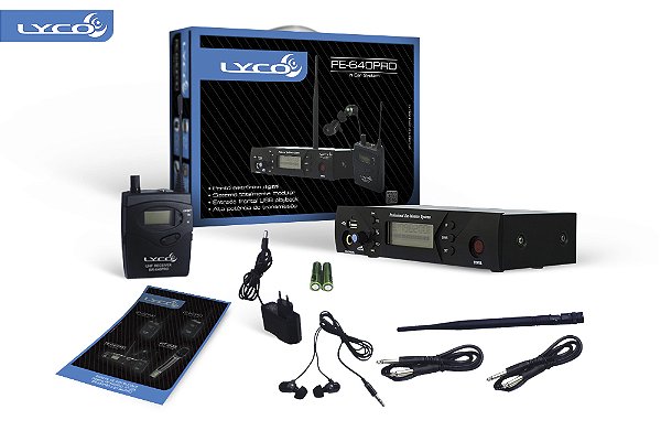 Sistema de Monitor In Ear Lyco PE640PRO UHF 40 Canais de Frequências