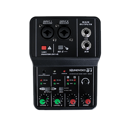Mesa de Som Soundvoice Delphi-01 com 2 Canais e Interface de Áudio