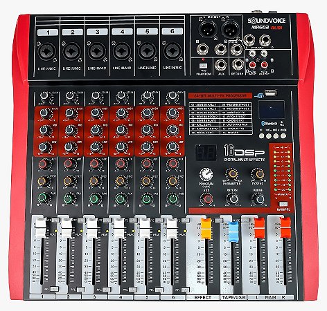 Mesa de Som Soundvoice MR-602 Rubi 6 Canais com Bluetooth