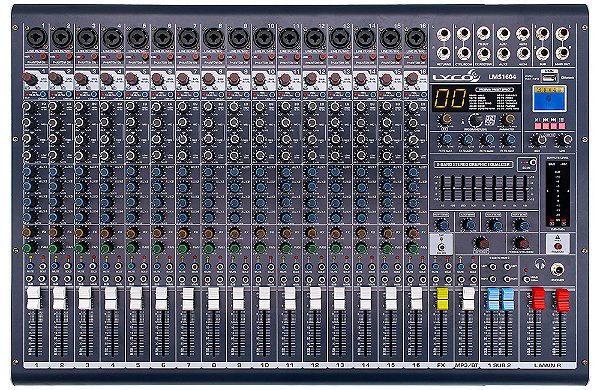 Mesa de Som Lyco 16 Canais LMS-1604 USB/BT - 4 Auxiliares - 2 Sub Grupos