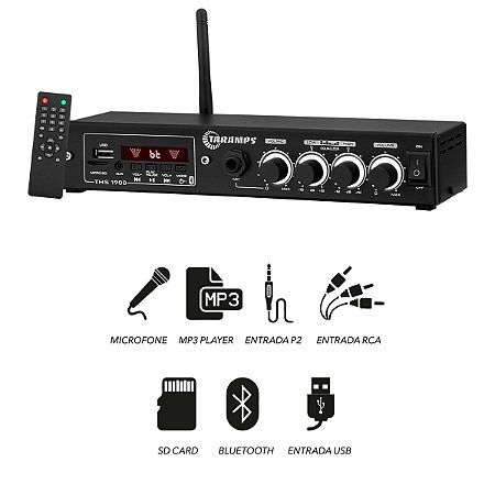 Amplificador Taramps THS-1900 USB/BT 1x60 WRMS