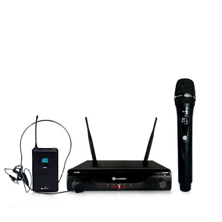 Microfone sem Fio Kadosh K412C Duplo Mão e Head Set UHF