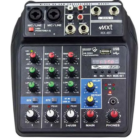 Mesa de Som MXT com 4 Canais MX-4 USB/BT