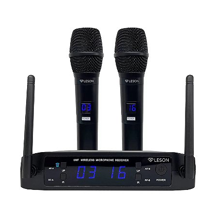 Microfone sem Fio LESON LS916 Duplo Mão UHF Preto Multi-frequêncial