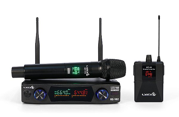 Microfone sem Fio Lyco UH-10MHLI Duplo Mão e Head Set UHF