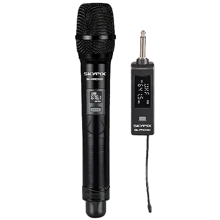 Microfone Sem Fio de Mão Skypix SK-PRO100 UHF Multi-frequêncial