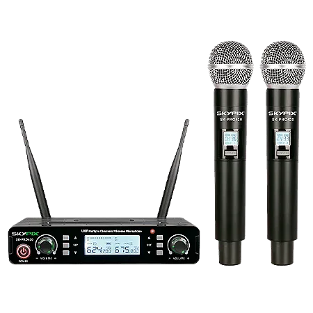 Microfone Sem Fio de Mão Skypix SK-PRO420 Duplo UHF Multi-frequêncial