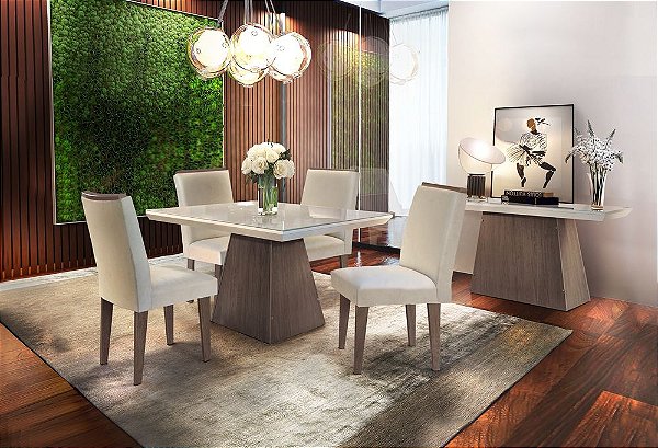 Conjunto Mesa de Jantar com 4 Cadeiras Luna 120x90cm