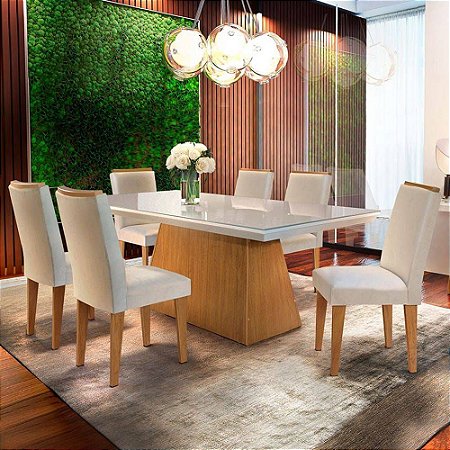 Conjunto Mesa de Jantar com 6 Cadeiras Luna 180x90cm