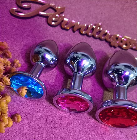Plug anal inox tamanho "P" com pedra de coração ou redondinha