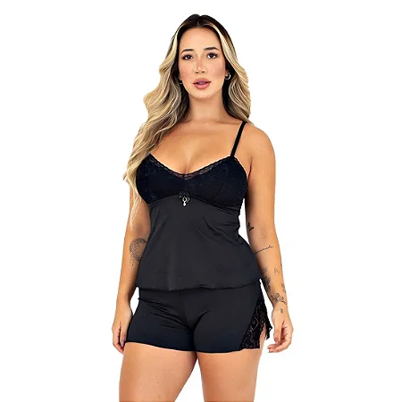 Baby Doll Liso Melinda com Detalhes em Renda TAMANHO M