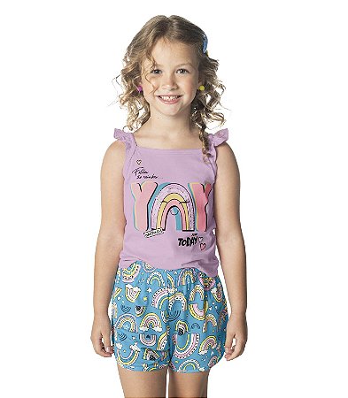 CONJUNTO BLUSA MEIA MALHA / SHORTS MEIA MALHA - ARCO ÍRIS