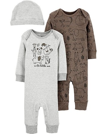 Kit 3 Peças Body Manga Longa e Gorro Wild