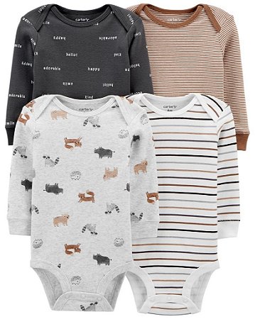 Kit Body 4 Peças Manga Longa Animais Silvestres