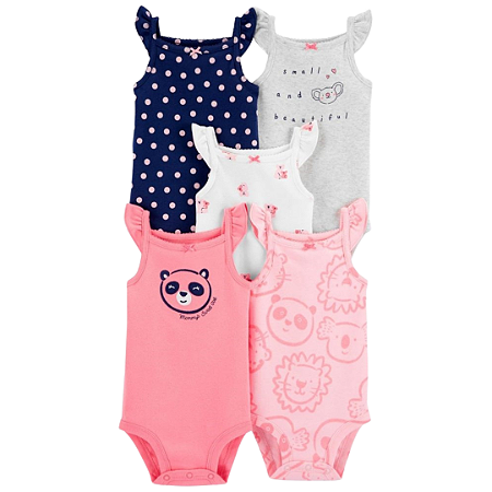 Kit com 5 Peças Regatas Panda e Coala