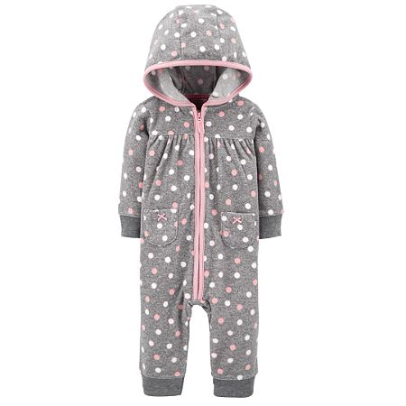 Jumpsuit Fleece com Gorro de Bolinhas