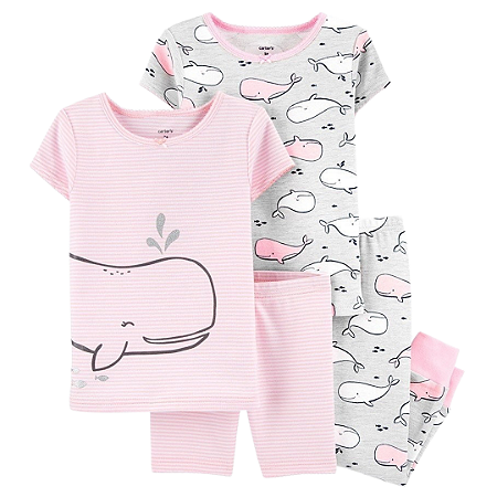 Kit com 4 Peças Camisetas Manga Curta Baleia