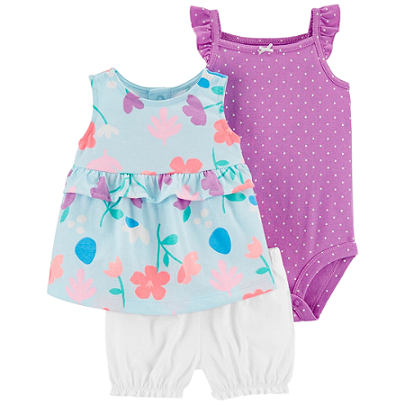 Trio com Body Regata e Blusa florida