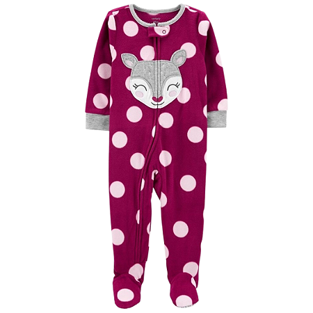 Macacão Fleece Mnaga Longa Roxo com Bolinhas