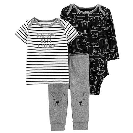 Trio com Body Manga Longa e Camiseta