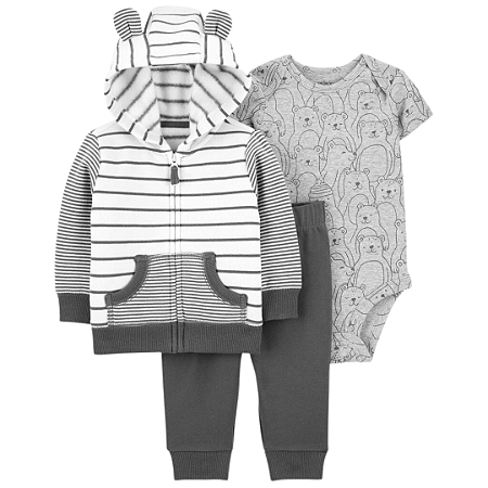 Trio com Body Manga Curta e Blusa com Gorro