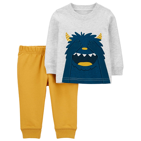 Kit 2 Peças Camisa Manga Longa Monstrinho