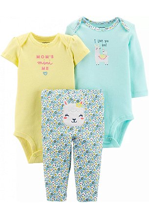 Kit Com 3 Peças Camiseta Calça e Body Manga Longa Lhama