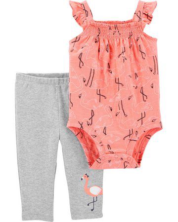 Kit 2 peças body e calça flamingo