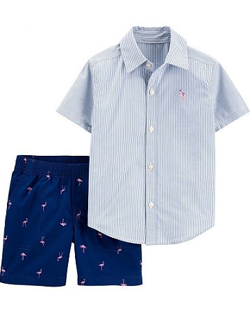 Conjunto 2 pelas Camisa Social e Bermuda Flamingo