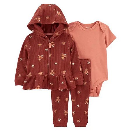 Trio Inverno com Calça, Blusa com Capuz e Body Manga Curta Terroso